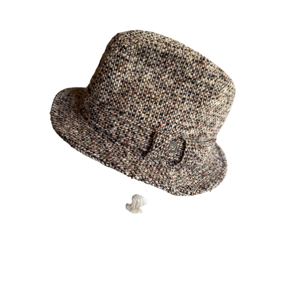 Country Gentleman Hat Brown Multi Tweed Fedora Trilby Wool Blend Short Brim XL